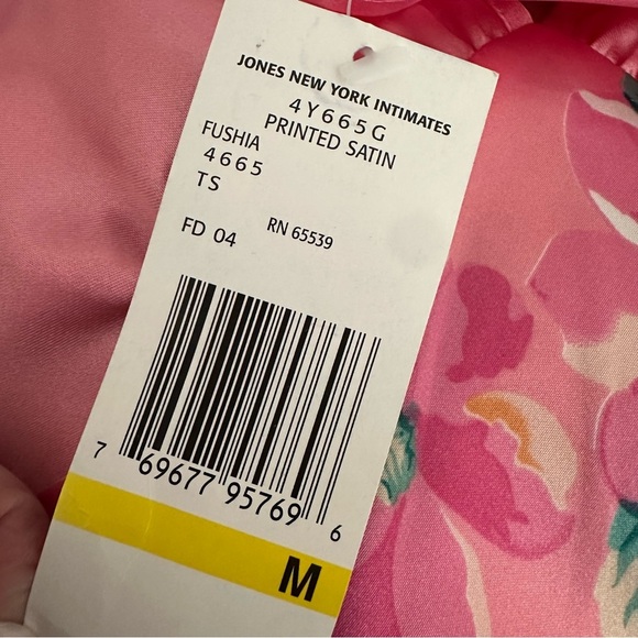 JONES NEW YORK Fuschia Floral Satin Slip Dress Lingerie Gown Vintage Inspired M - Picture 13 of 15